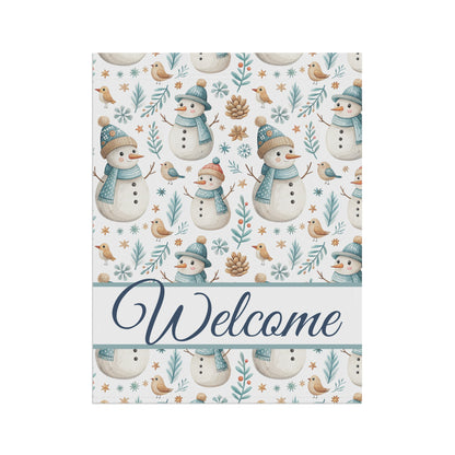 Welcome Snowman and Birds Garden Flag