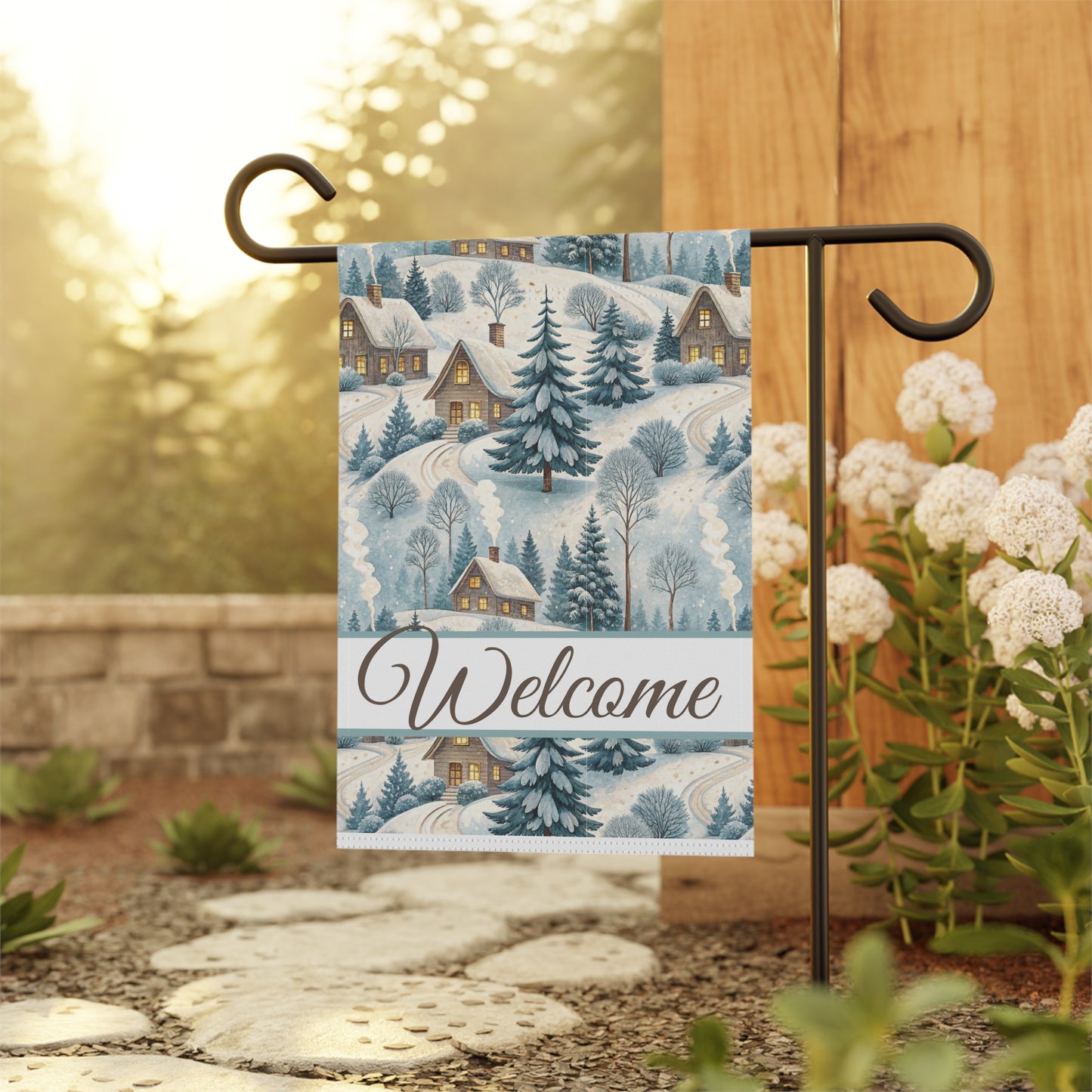 Welcome Winter Alpine Village Garden Flag