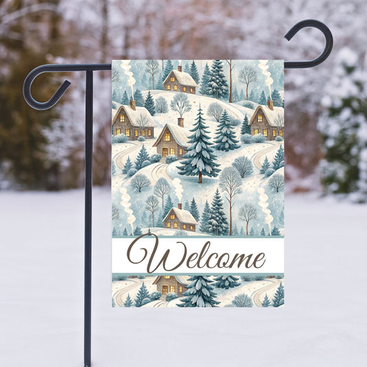 Welcome Winter Alpine Village Garden Flag