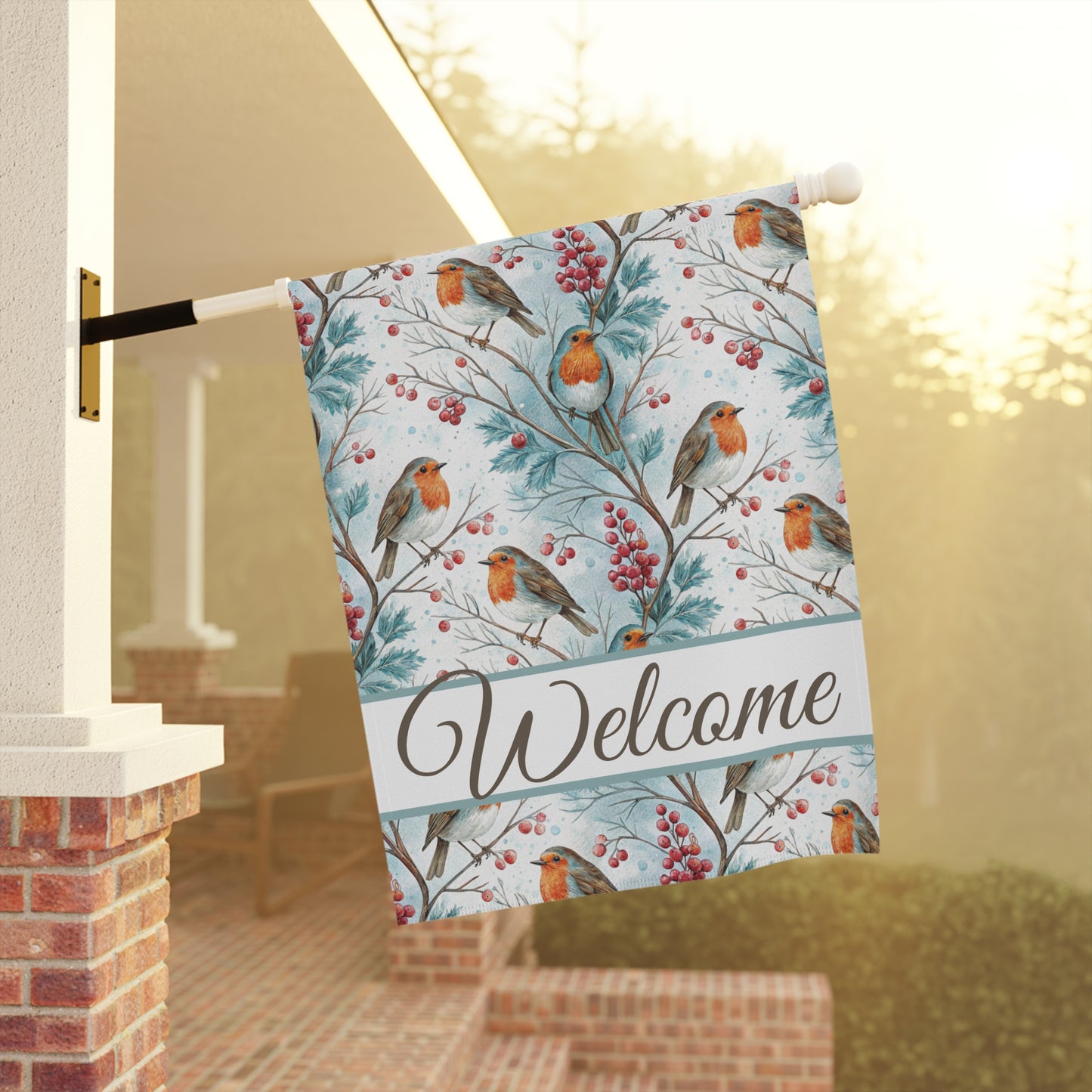 Welcome Winter Robin & Berries Garden Flag