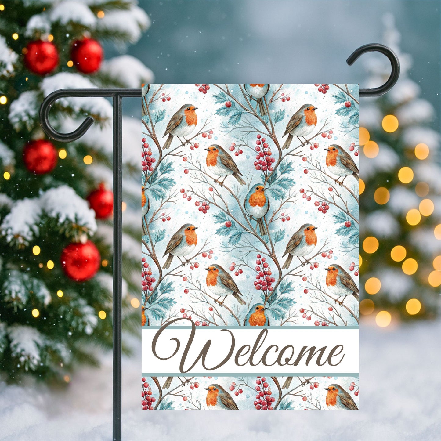 Welcome Winter Robin & Berries Garden Flag