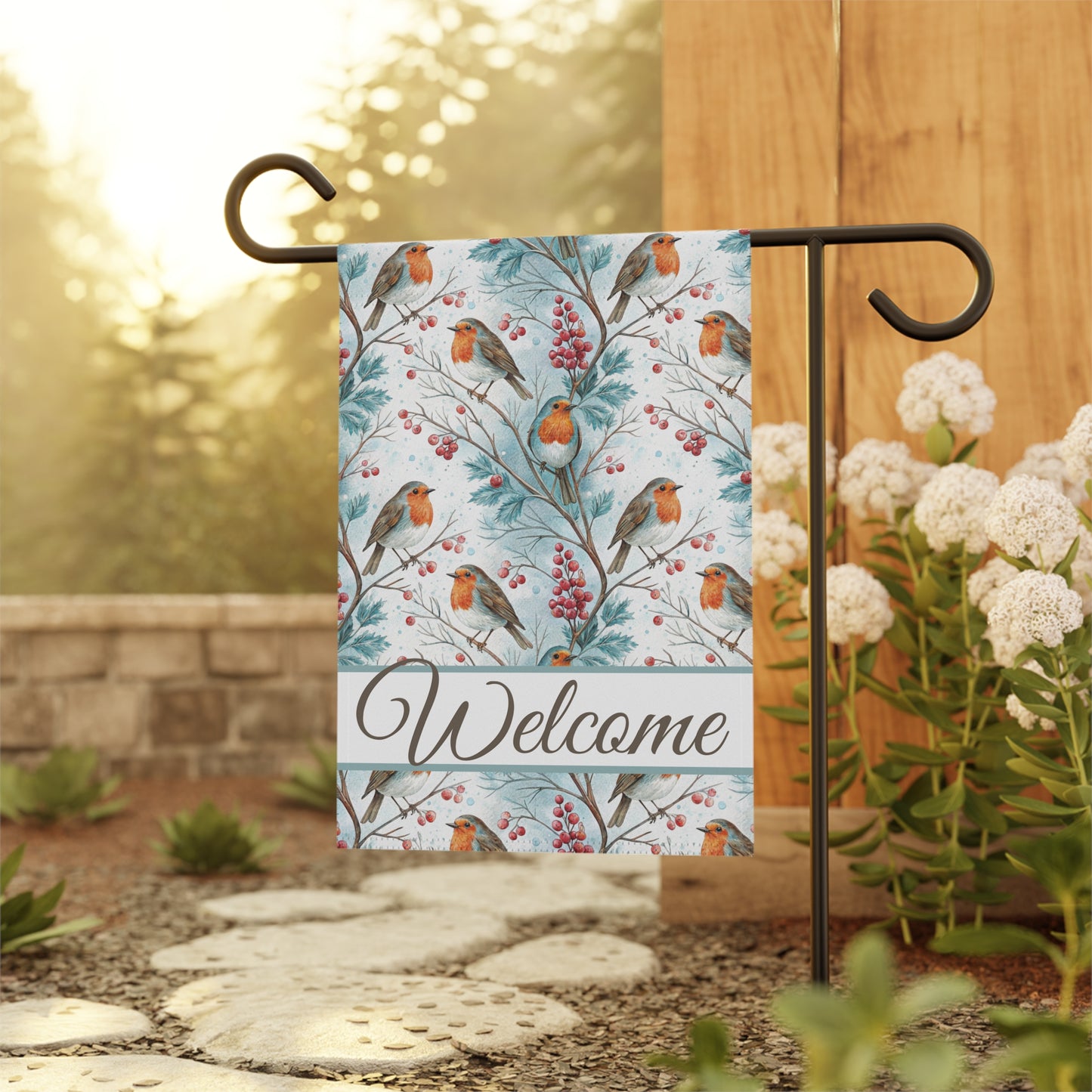 Welcome Winter Robin & Berries Garden Flag