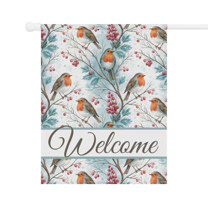 Welcome Winter Robin & Berries Garden Flag