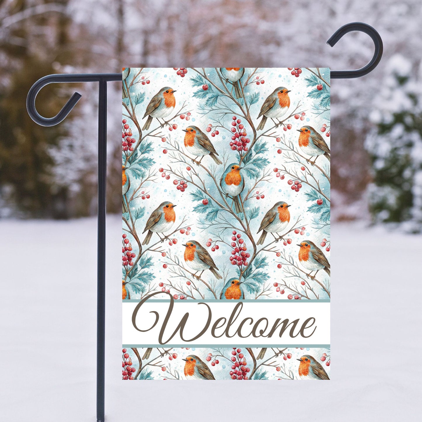 Welcome Winter Robin & Berries Garden Flag