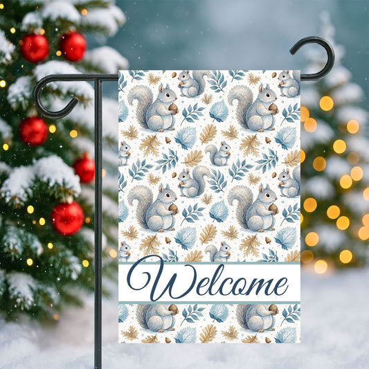 Welcome Winter Squirrels & Foliage Garden Flag