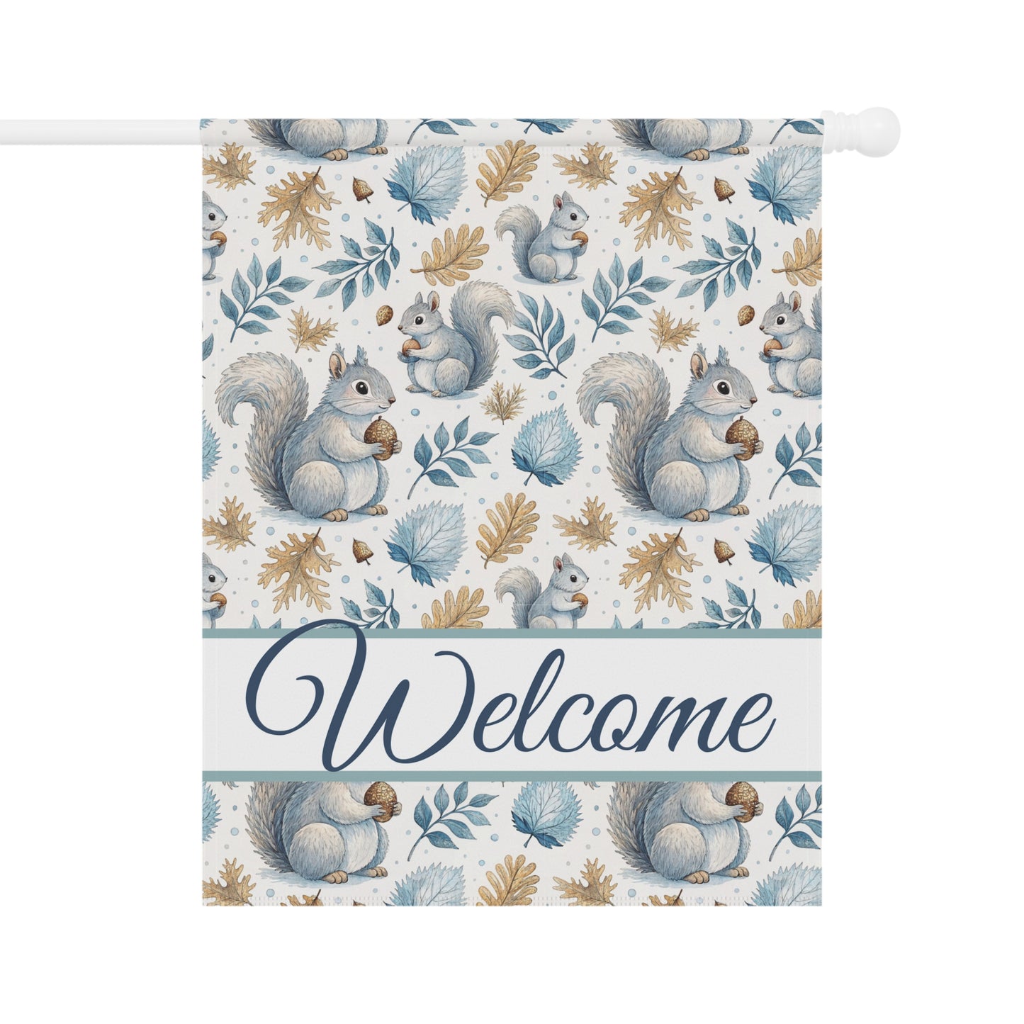 Welcome Winter Squirrels & Foliage Garden Flag, 24.5'' × 32'' poly poplin-canvas with watercolor design.