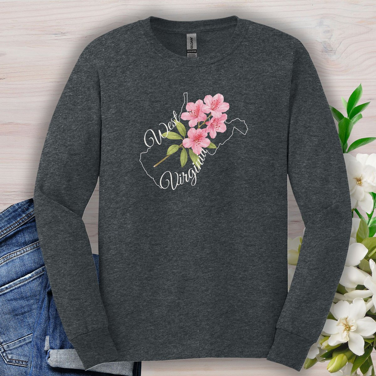 West Virginia State Flower Long Sleeve Tee — Rhododendron