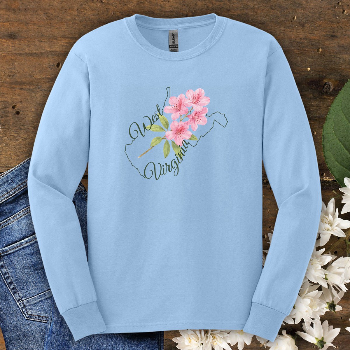 West Virginia State Flower Long Sleeve Tee — Rhododendron
