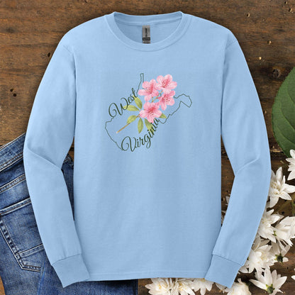 West Virginia State Flower Long Sleeve Tee — Rhododendron