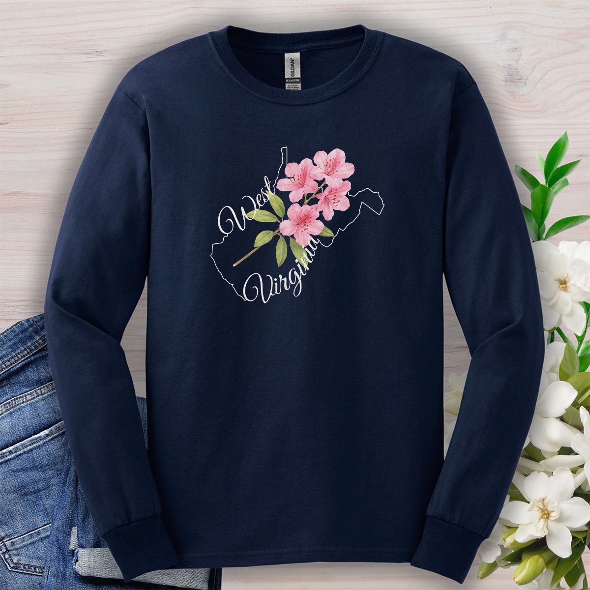 West Virginia State Flower Long Sleeve Tee — Rhododendron