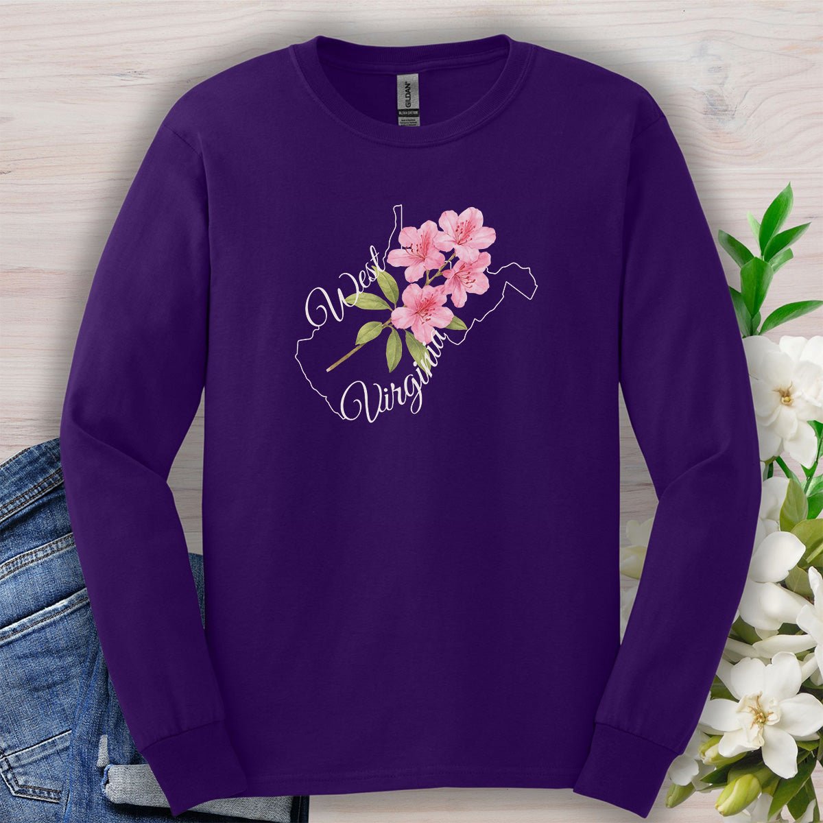 West Virginia State Flower Long Sleeve Tee — Rhododendron