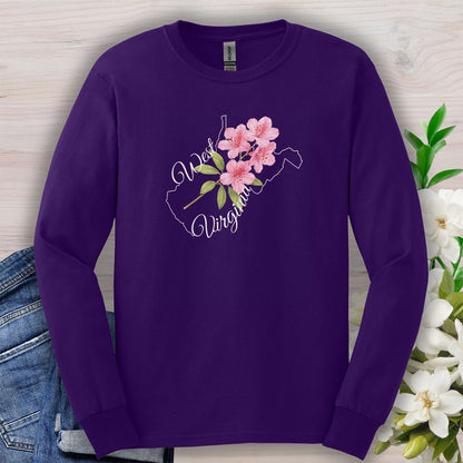 West Virginia State Flower Long Sleeve Tee — Rhododendron
