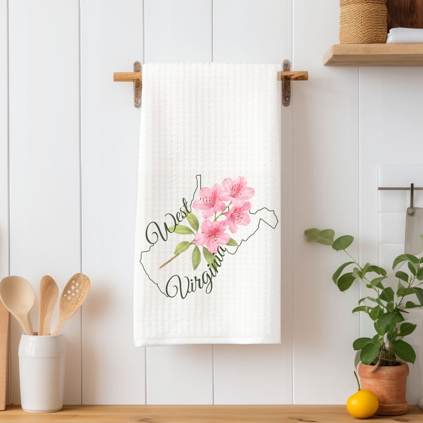 West Virginia State Flower Tea Towel — Rhododendron