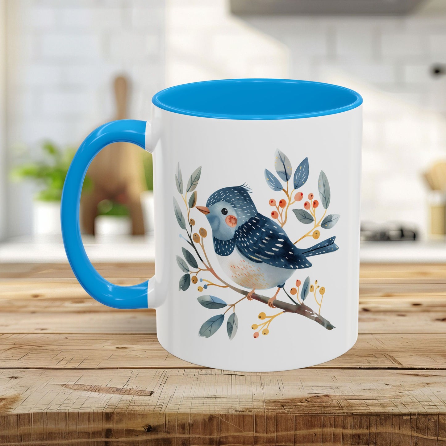 Whimsical Folkart Bluebird on Branch Mug (11/5oz)