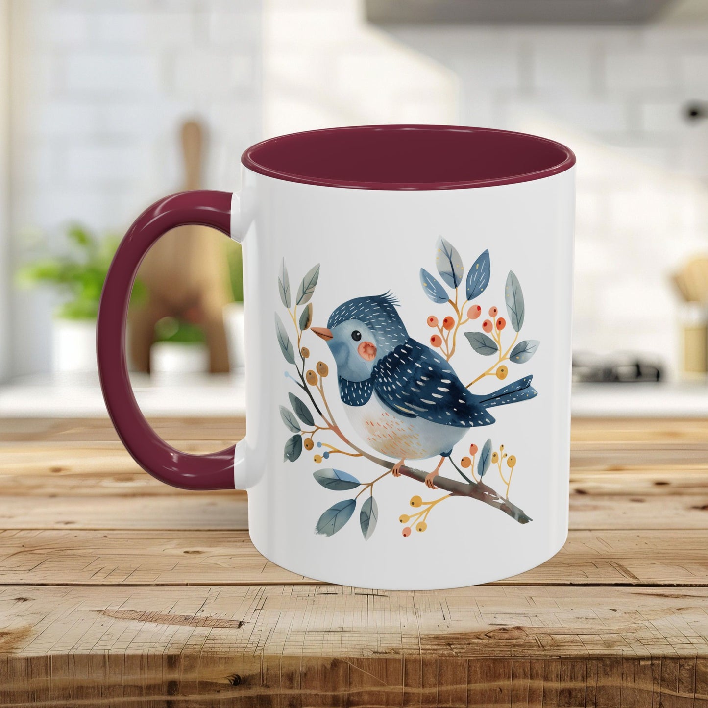 Whimsical Folkart Bluebird on Branch Mug (11/5oz)