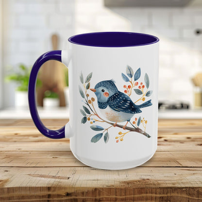 Whimsical Folkart Bluebird on Branch Mug (11/5oz)