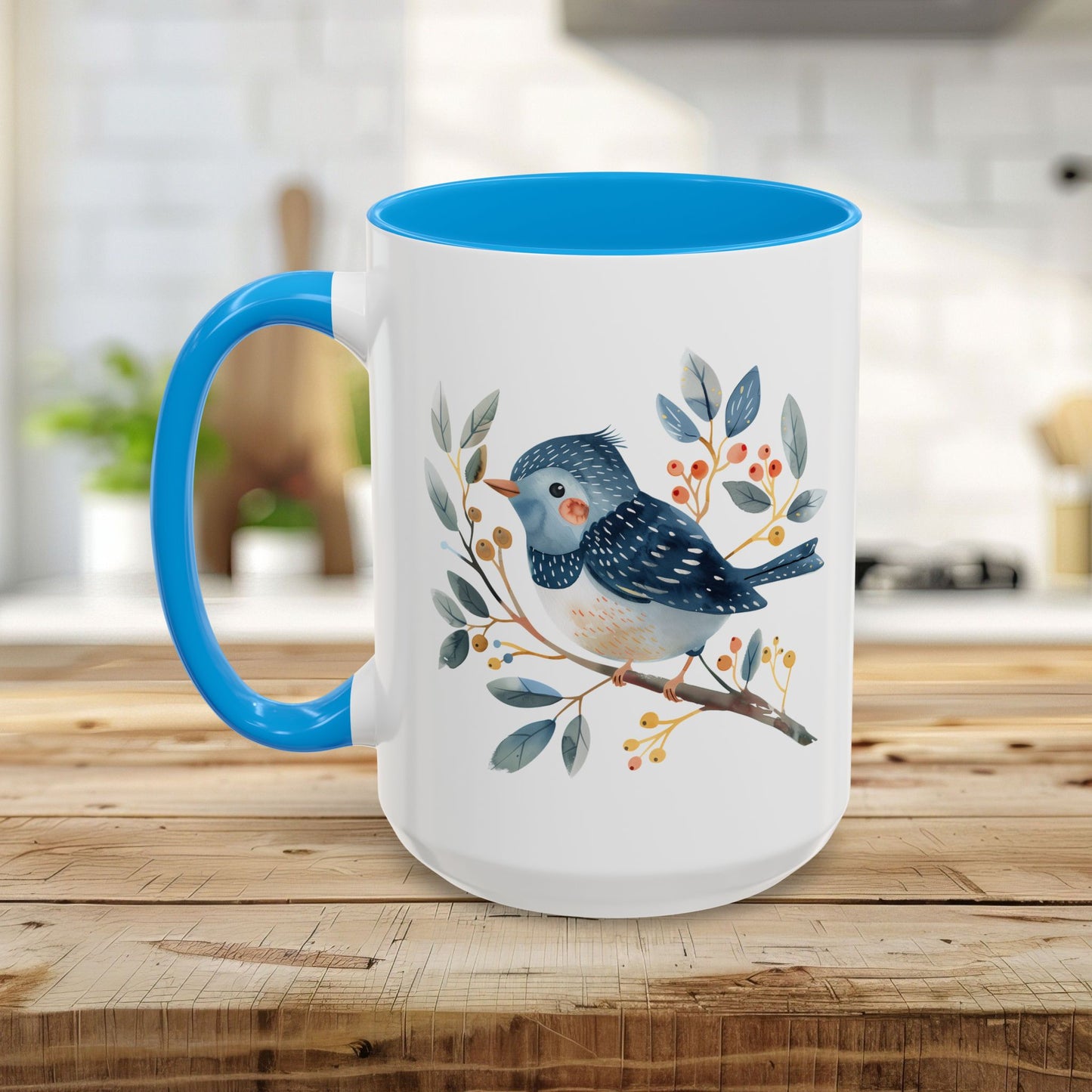 Whimsical Folkart Bluebird on Branch Mug (11/5oz)