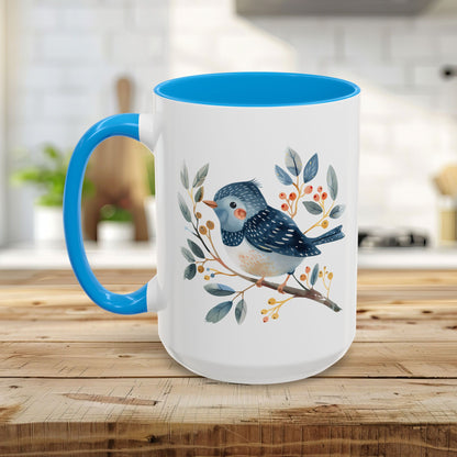 Whimsical Folkart Bluebird on Branch Mug (11/5oz)