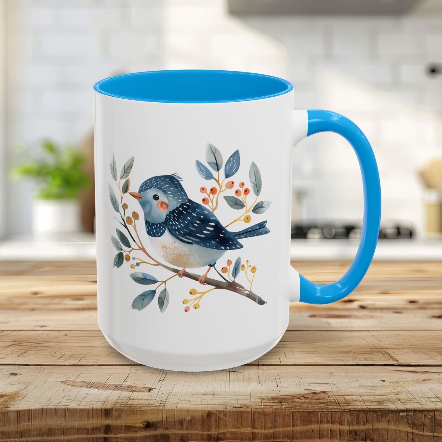 Whimsical Folkart Bluebird on Branch Mug (11/5oz)