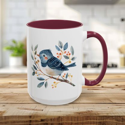 Whimsical Folkart Bluebird on Branch Mug (11/5oz)