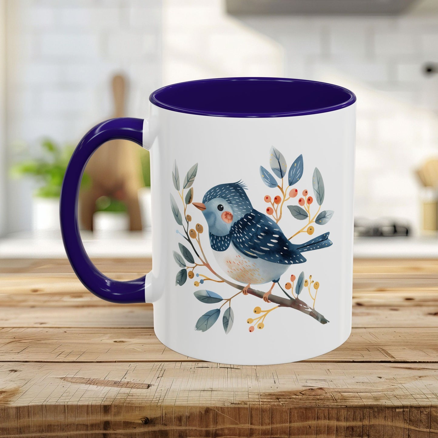 Whimsical Folkart Bluebird on Branch Mug (11/5oz)