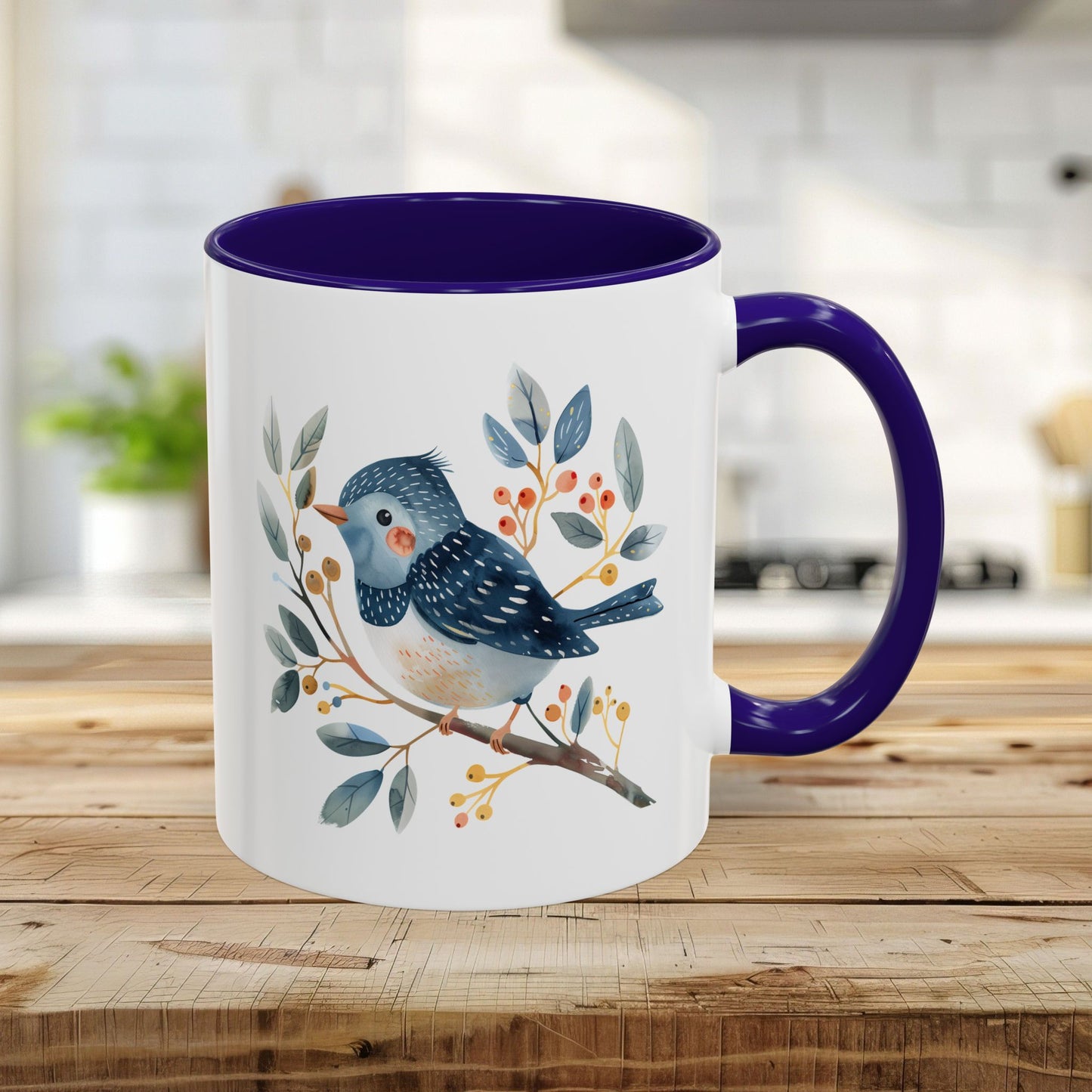 Whimsical Folkart Bluebird on Branch Mug (11/5oz)