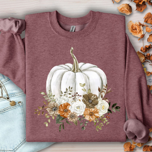 White Pumpkin Floral Crewneck Sweatshirt