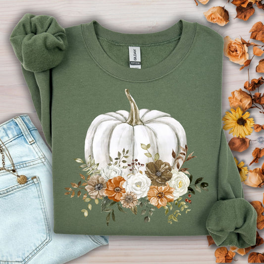 White Pumpkin Floral Crewneck Sweatshirt