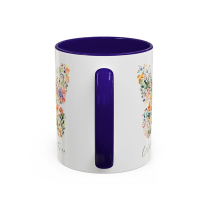White ceramic mug with a purple interior and handle, featuring a watercolor floral butterfly design.