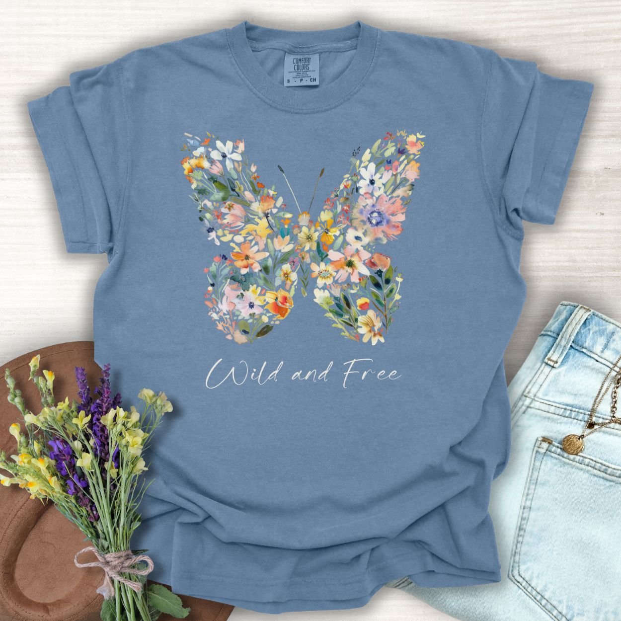 Wild and Free Floral Butterfly T-Shirt