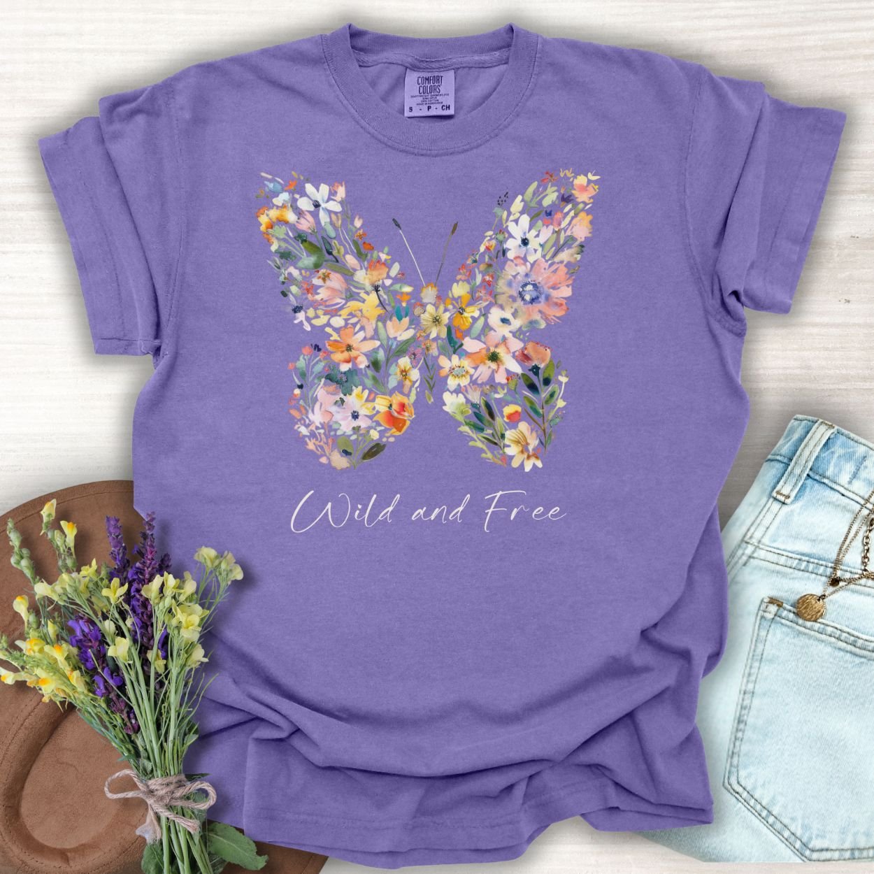 Wild and Free Floral Butterfly T-Shirt