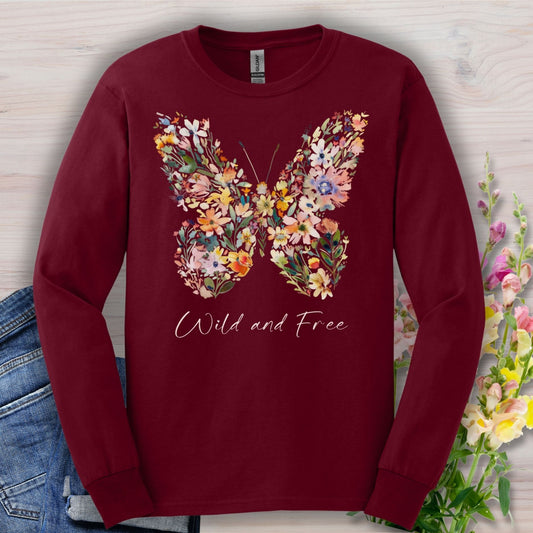 Wild and Free Wildflower Butterfly Long Sleeve Tee