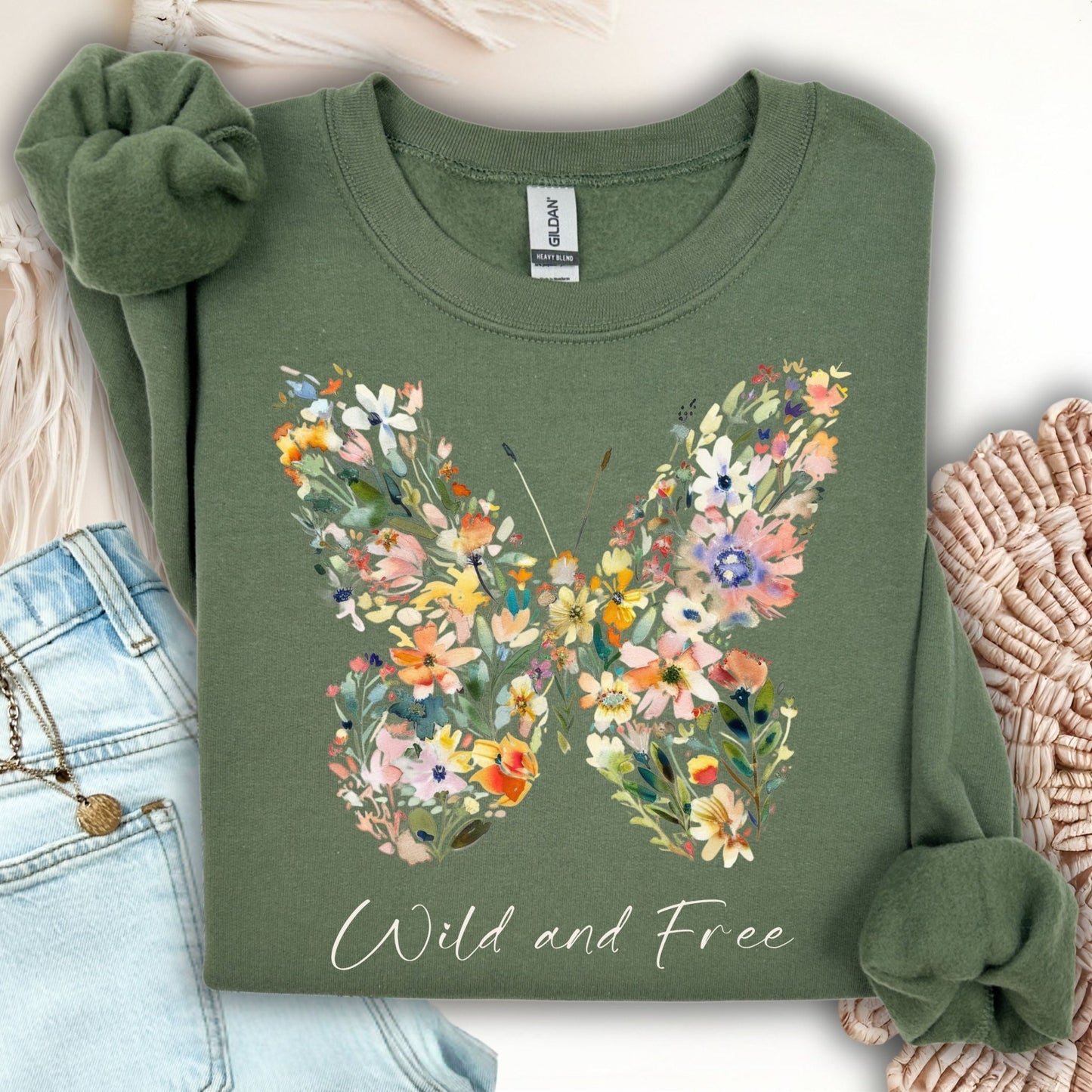 Wild and Free Wildflower Butterfly Sweatshirt