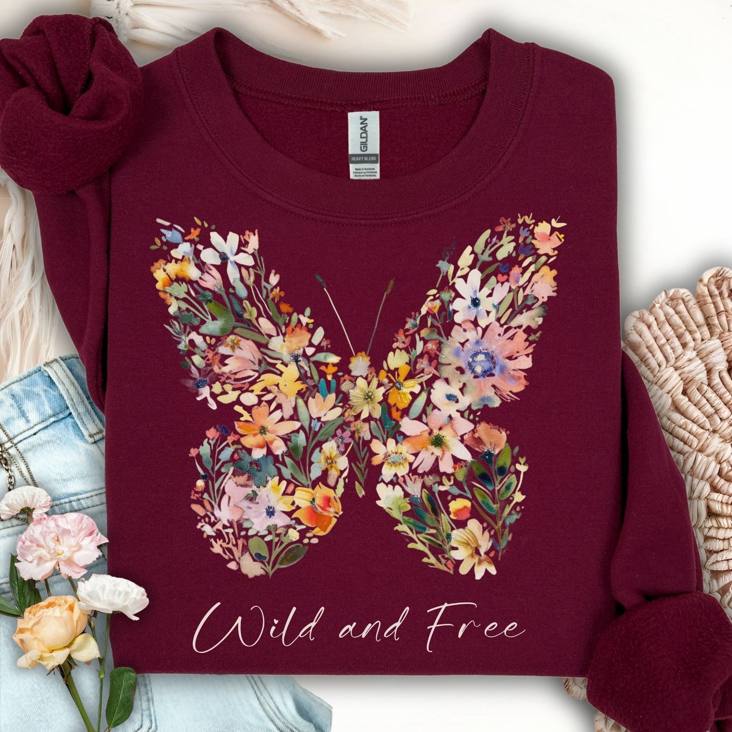 Wild and Free Wildflower Butterfly Sweatshirt