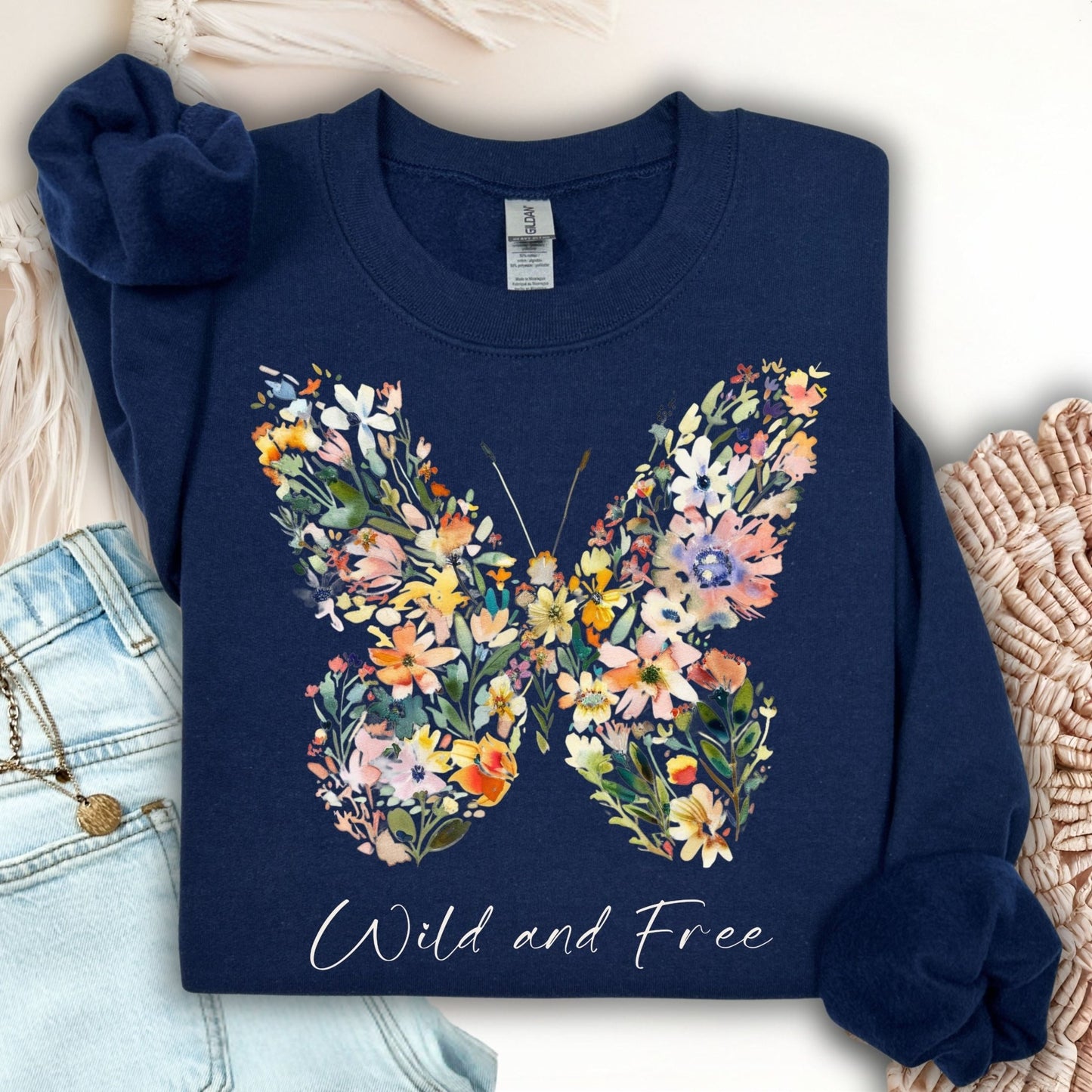 Wild and Free Wildflower Butterfly Sweatshirt