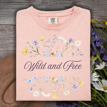 Wild Petal Threads T-Shirt S / peachy Wild and Free Wildflower T-Shirt