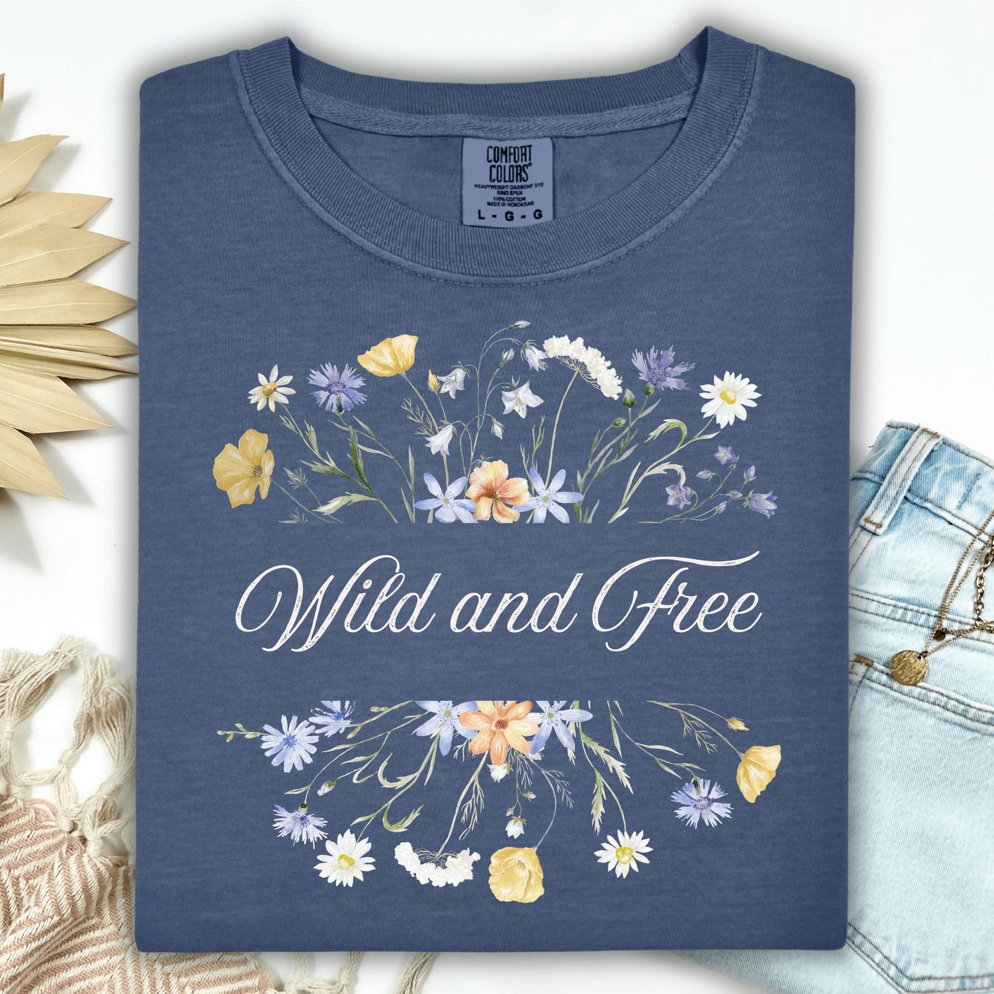 Wild Petal Threads T-Shirt S / denim Wild and Free Wildflower T-Shirt