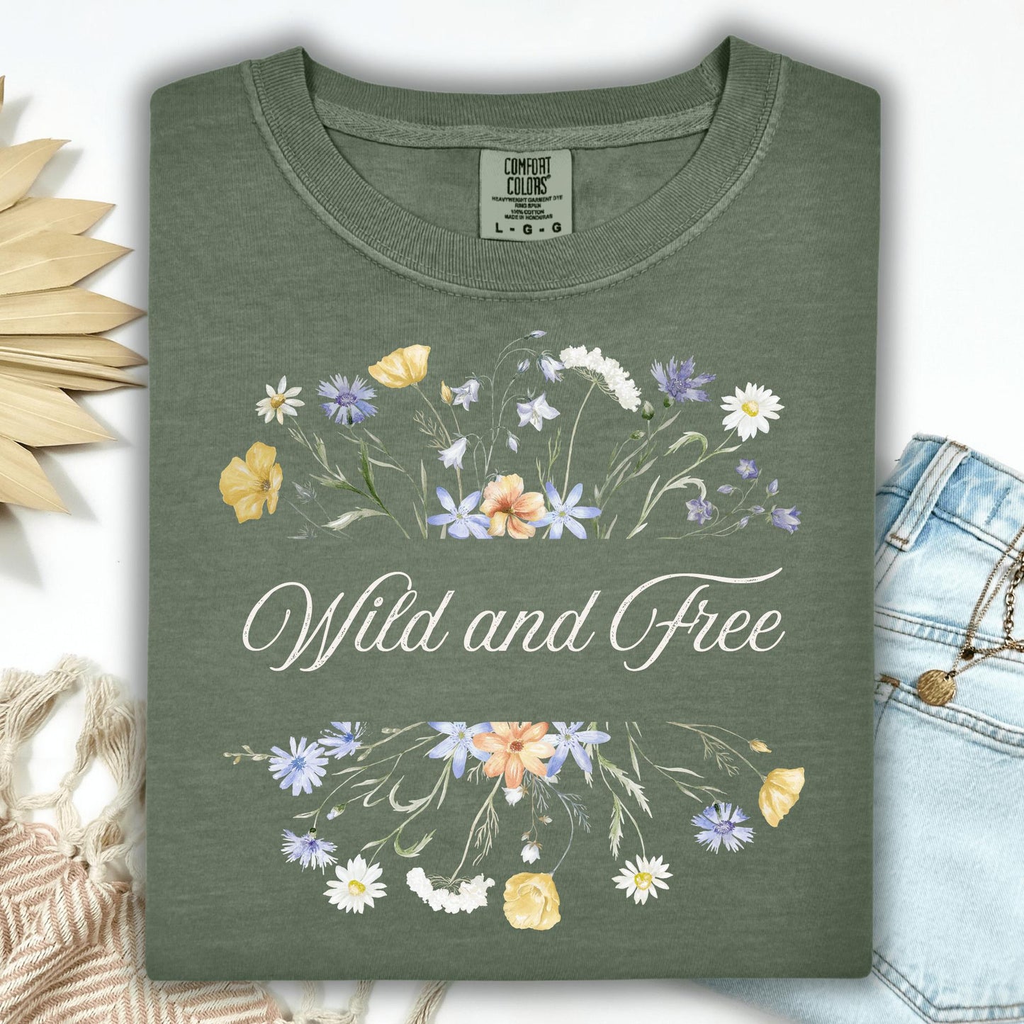 Wild Petal Threads T-Shirt S / moss Wild and Free Wildflower T-Shirt