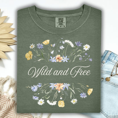 Wild Petal Threads T-Shirt S / moss Wild and Free Wildflower T-Shirt