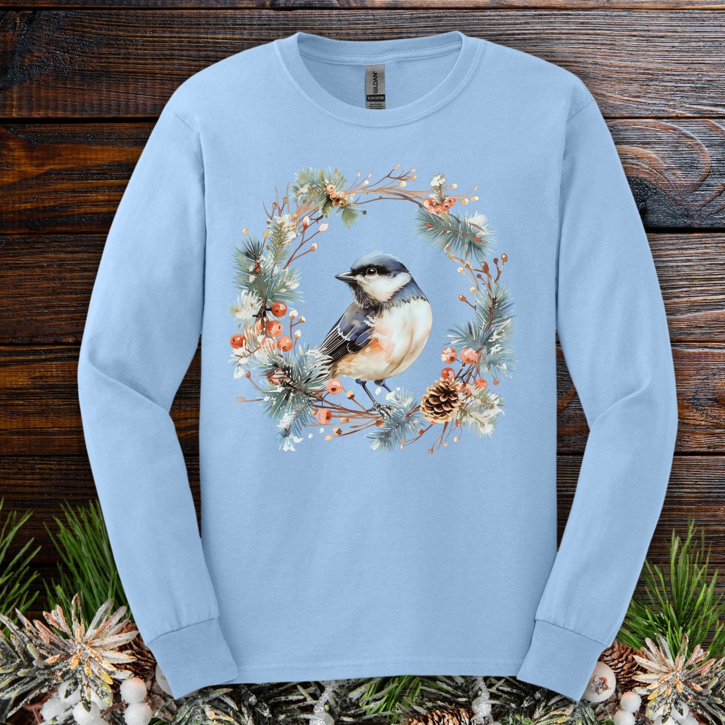 Winter Black-Capped Chickadee Long Sleeve Tee