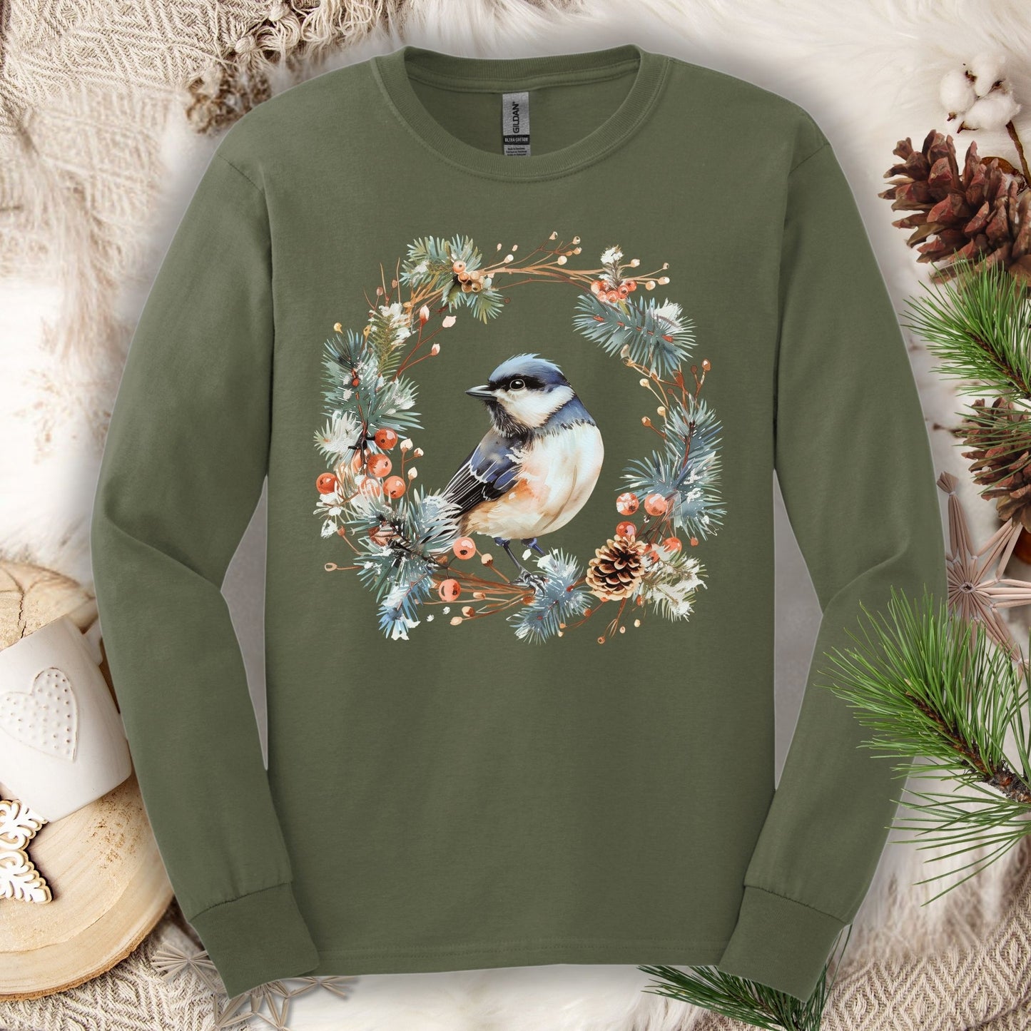 Winter Black-Capped Chickadee Long Sleeve Tee