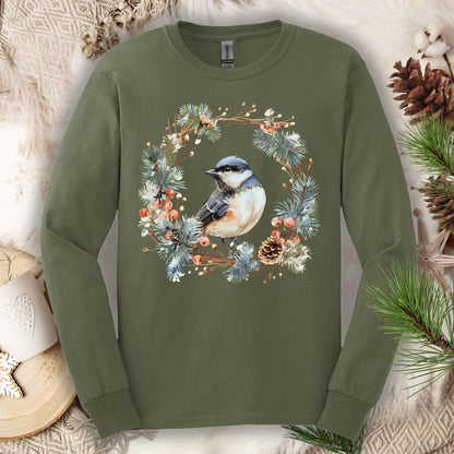 Winter Black-Capped Chickadee Long Sleeve Tee