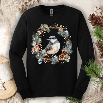 Winter Black-Capped Chickadee Long Sleeve Tee