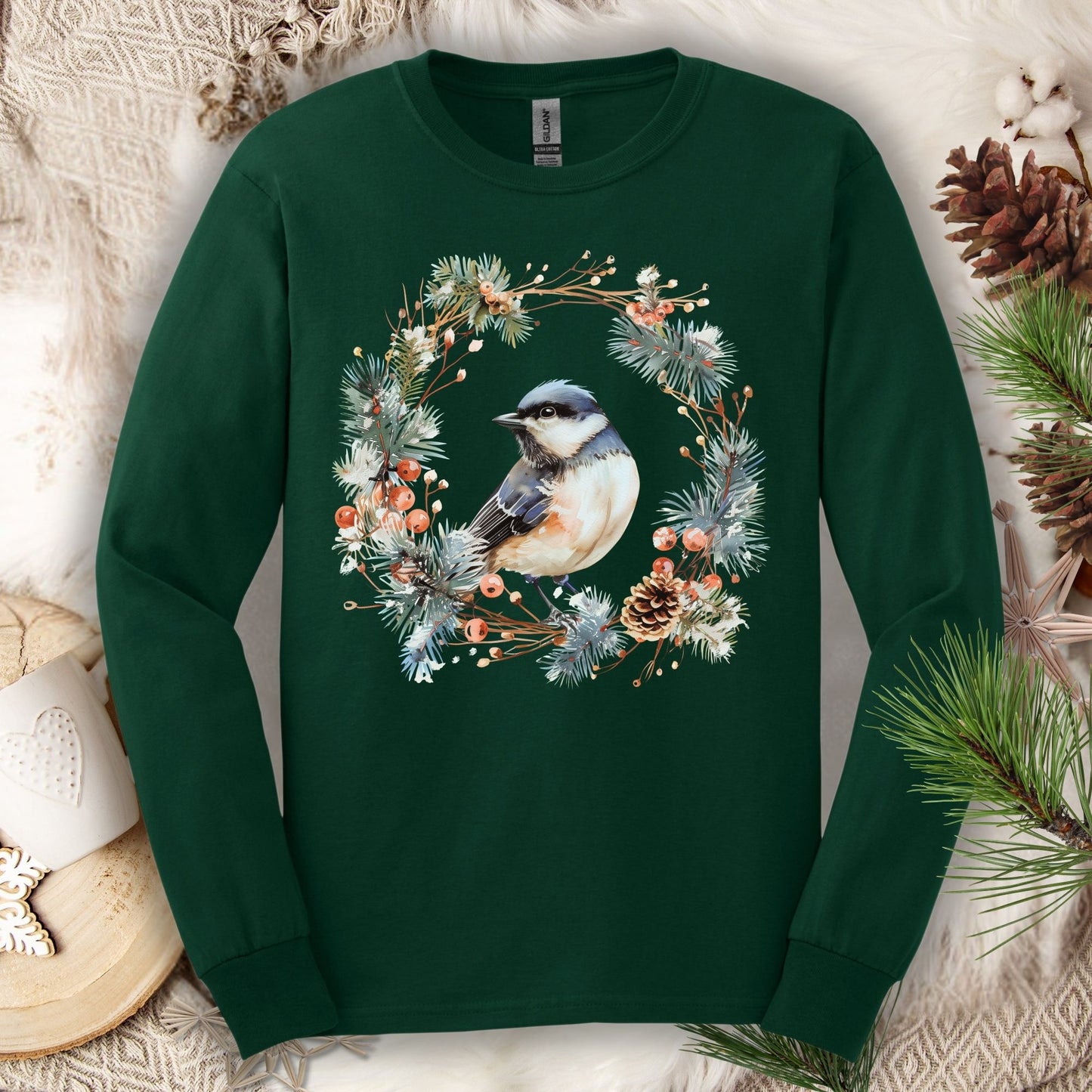 Winter Black-Capped Chickadee Long Sleeve Tee