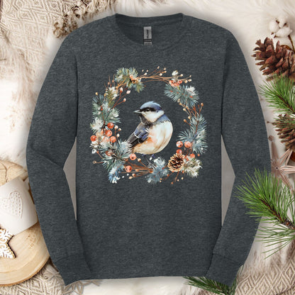 Winter Black-Capped Chickadee Long Sleeve Tee
