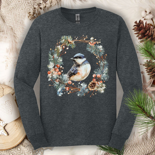 Winter Black-Capped Chickadee Long Sleeve Tee