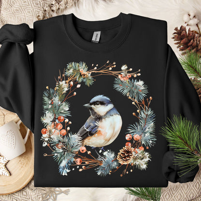 Winter Black Capped Chickadee Sweatshirt