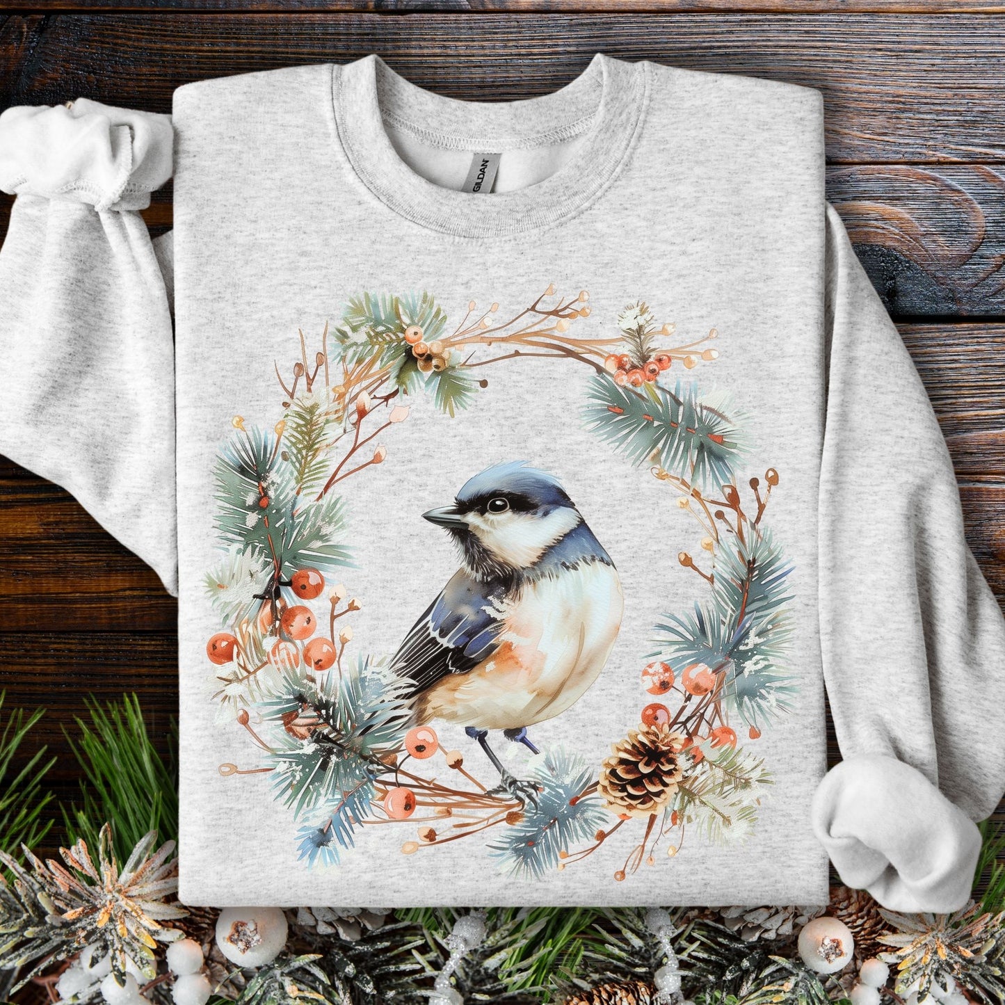 Winter Black Capped Chickadee Sweatshirt