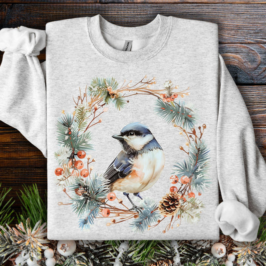 Winter Black Capped Chickadee Sweatshirt