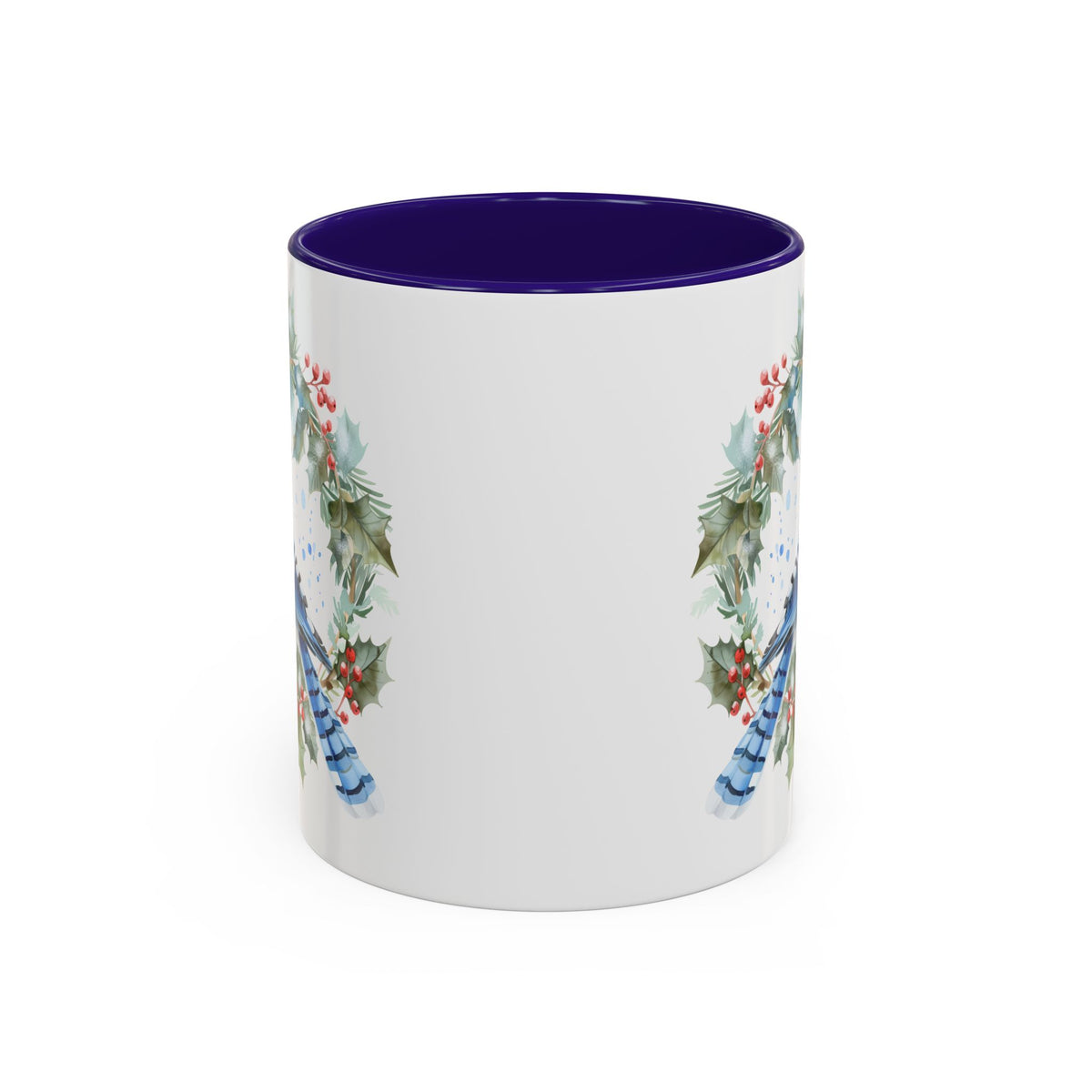 Winter Blue Jay in Holly Wreath Mug (11/15oz)